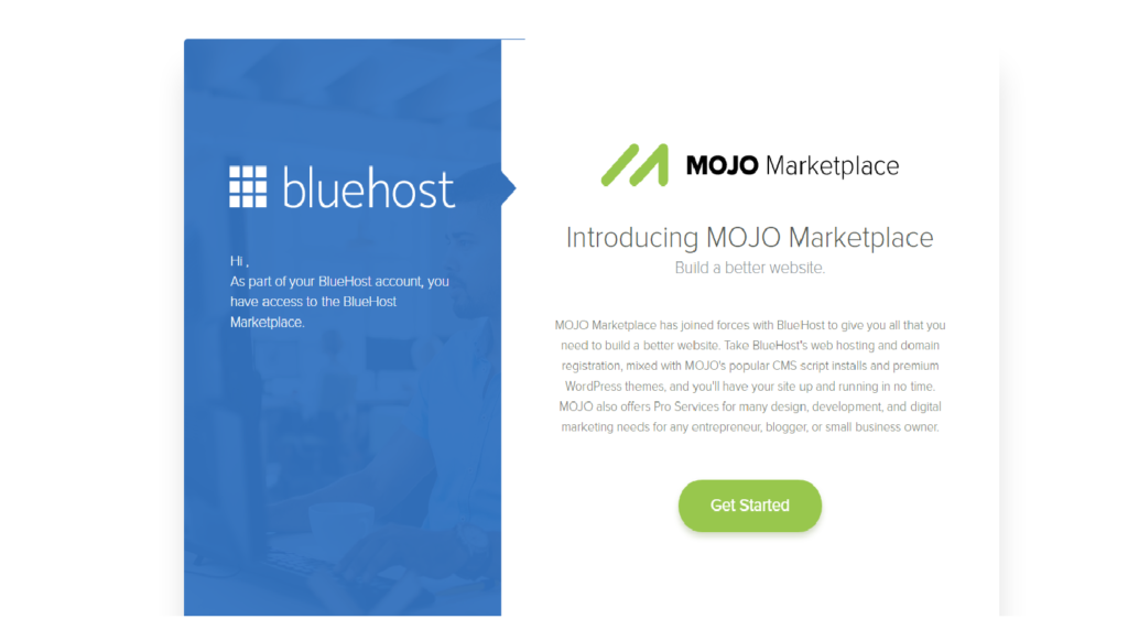 Bluehost 1-Click Install With Mojo Marketplace